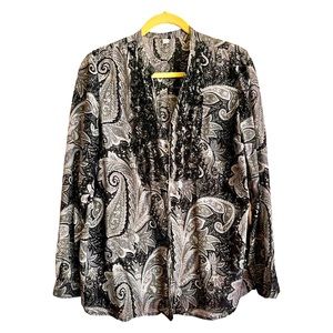 Jeckerson black / cream silk / cotton ruffle shirt
